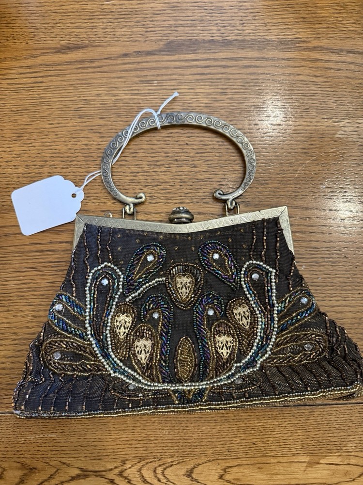 Vintage Brown Beaded Handbag Purse