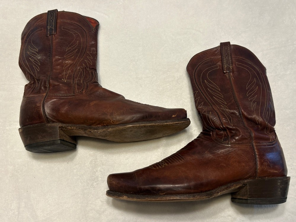 Lucchese Mens Size 12D Brown Leather 1883 Snip Toe Cowboy Boots