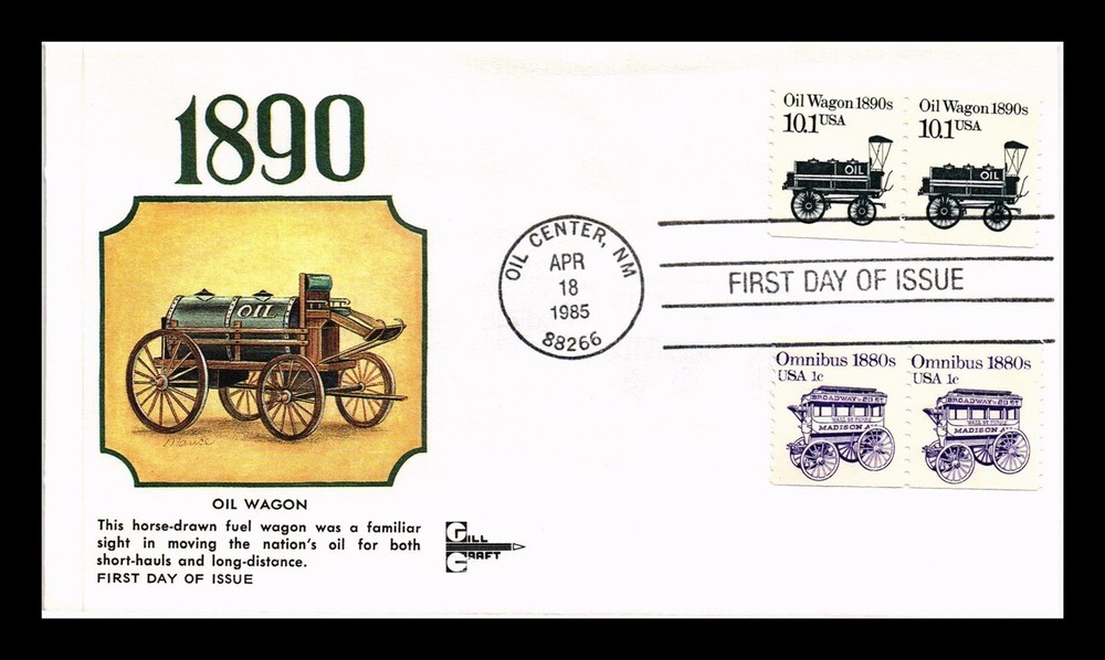 Vintage Dr. Jim Stamps US Oil Wagon Transportation FDC Combo by Gill Craft