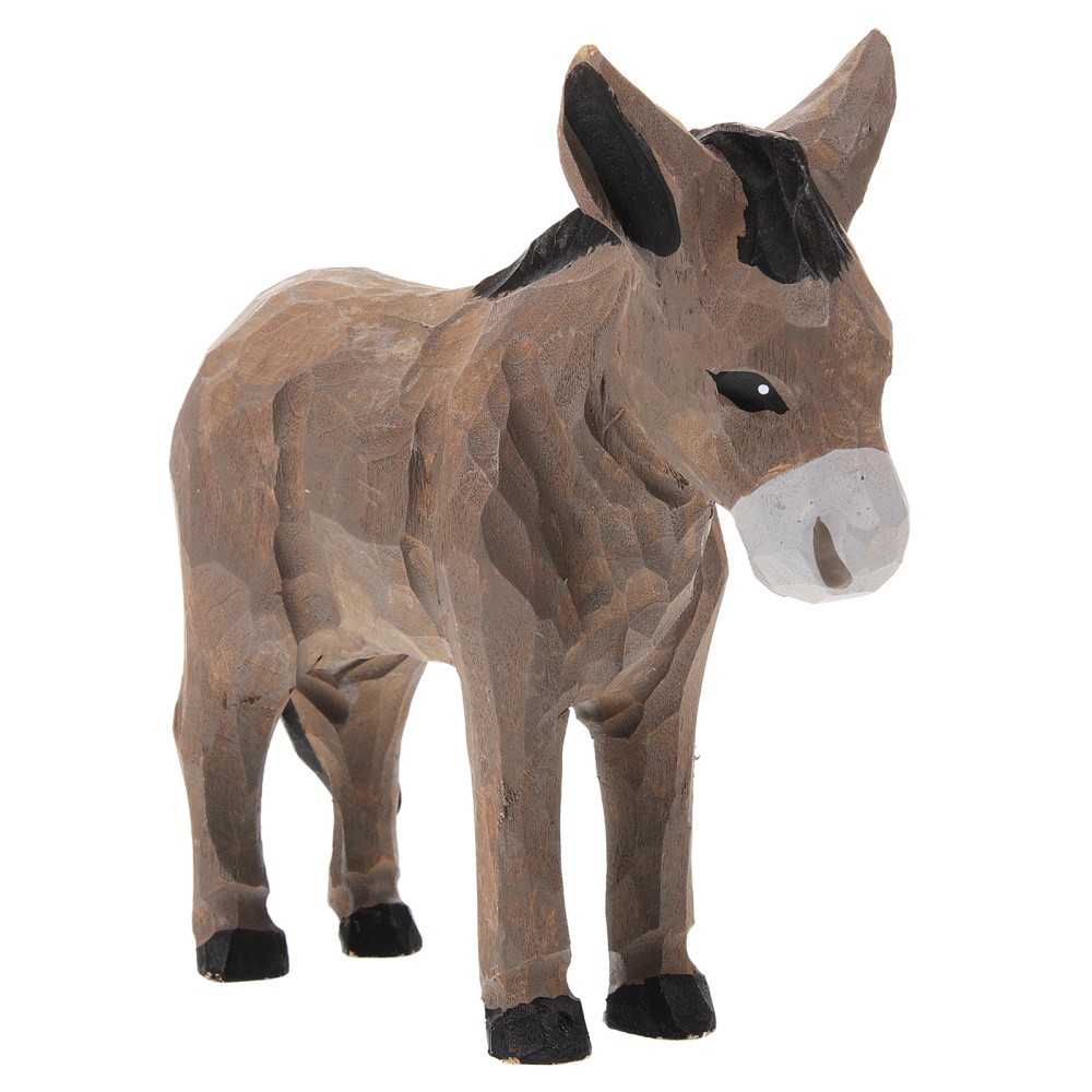 Wooden Small Donkey Statue Figurine Hand Crafted Sculpture