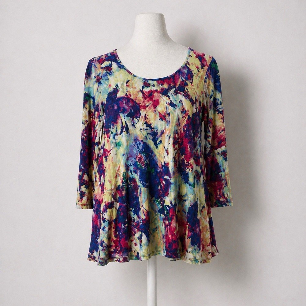 Cupio knit art print top size Small Colorful Floral Abstract Artsy ￼