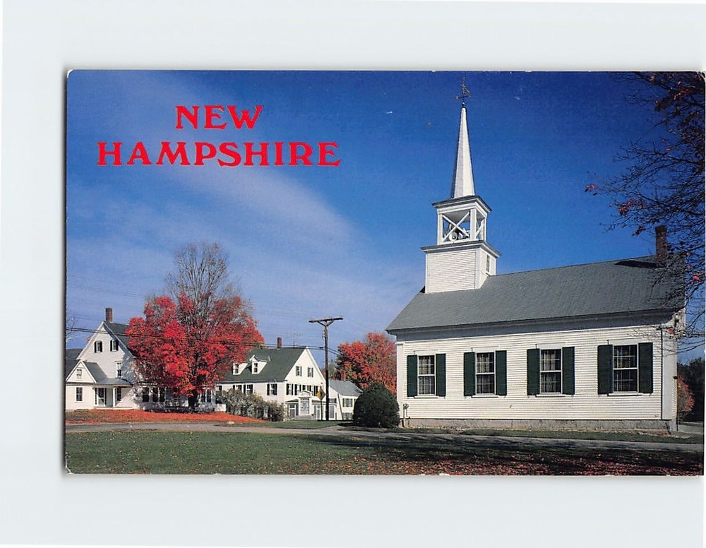 Postcard A White Country Church & Colonial Homes Quiet Village NH USA