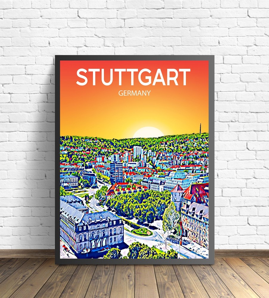 Stuttgart Germany Art Poster Sunset Night Poster Art Print Stuttgart City