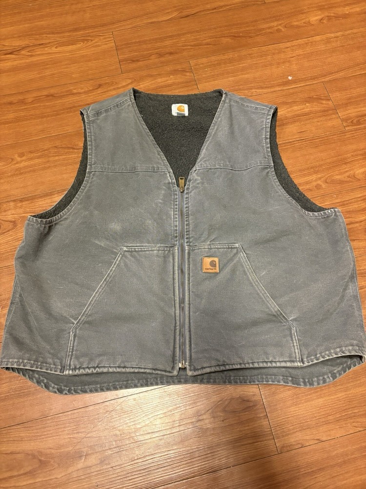 Vintage Carhartt Duck Canvas Vest Sherpa Lined Grey Men's 2XL