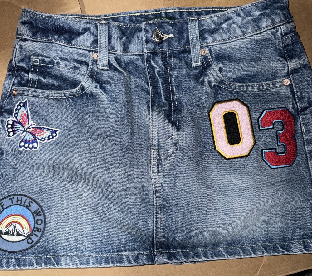 Wild Fable Skirt Women's Size 2 Blue Denim Mini Skirt Patches