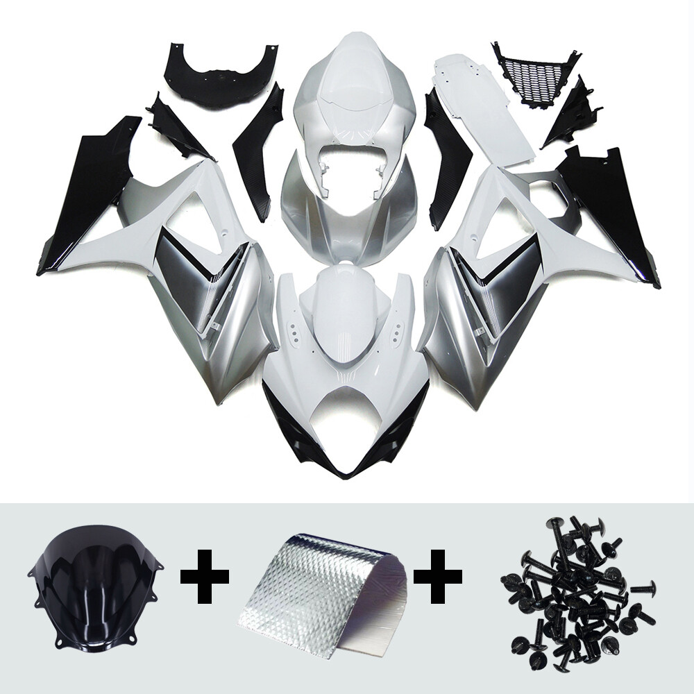 Silver White Black ABS Fairings For Suzuki 2007 2008 GSXR1000 K7 07 08 Bodywork