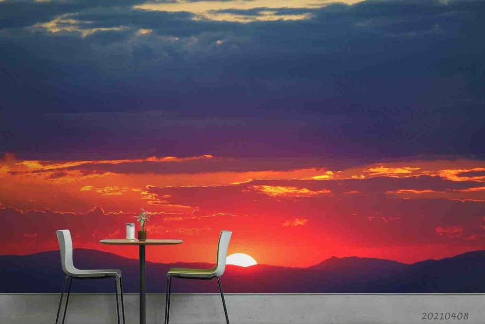 3D Sky Mountain Sunset Landscape Wall Murals Wallpaper Murals Wall Sticker