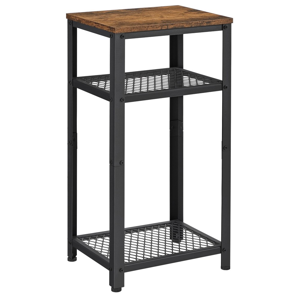 VASAGLE 3-Tier Tall Side Table, Small Telephone End Table Stand with 2 Mesh Stor