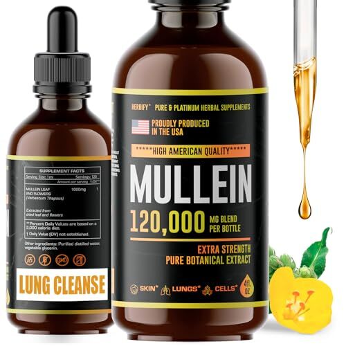 Mullein Drops - Lung Cleanse - Leaf Extract - Powerful Mullein for Immune Sup...