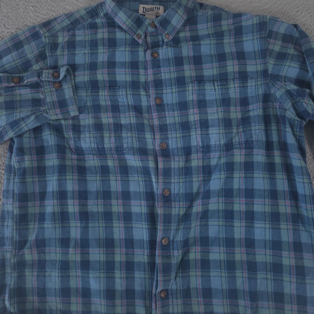 Duluth Trading Co Shirt Mens 2XL Blue Free Swingin' Flannel Plaid Button Down