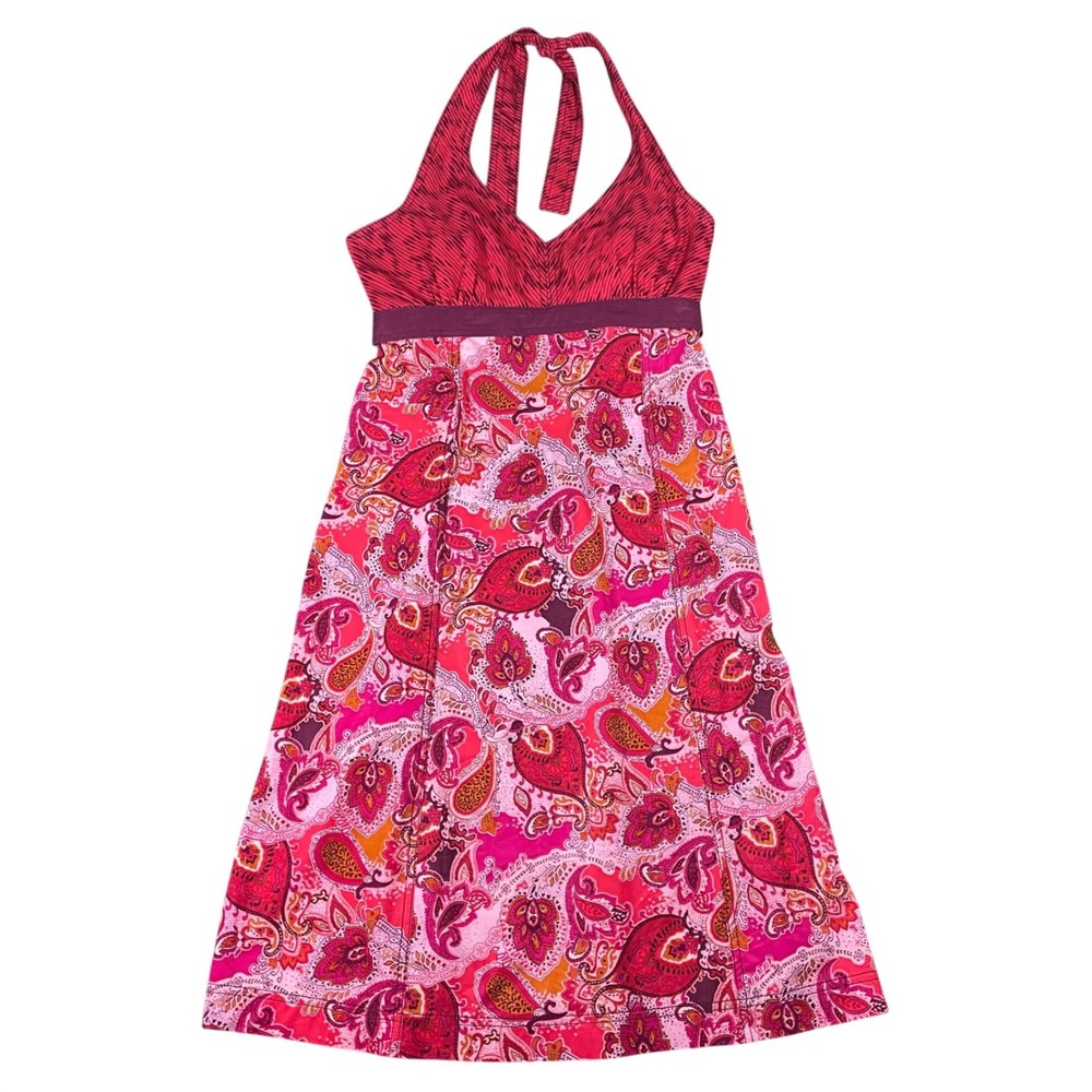 Athleta Halter Neck Dress Pink Paisley Print Knee Length Size 8 Colorful Casual
