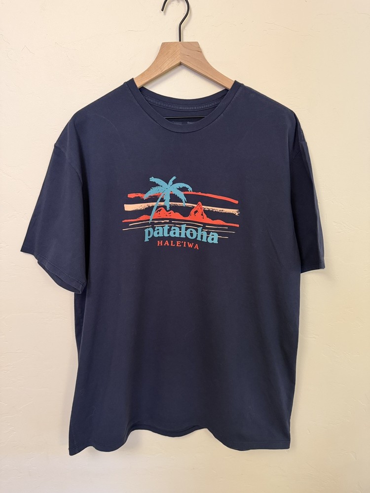 Patagonia Organic Cotton Pataloha Honolulu Hawaii Navy Blue T-Shirt Men's XL