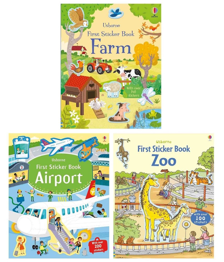 Usborne First Sticker Books: Zoo, Farm & Airport 3 Books Set - Ages 2+ - PB