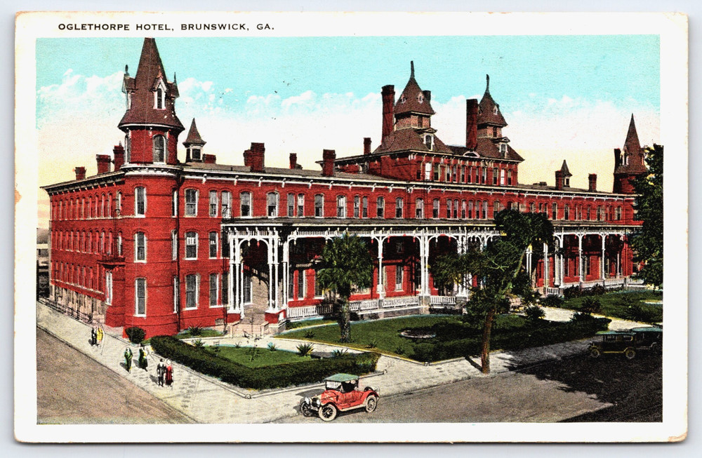 Brunswick Georgia Ga Oglethorpe Hotel Building Cars People Vintage Postcard