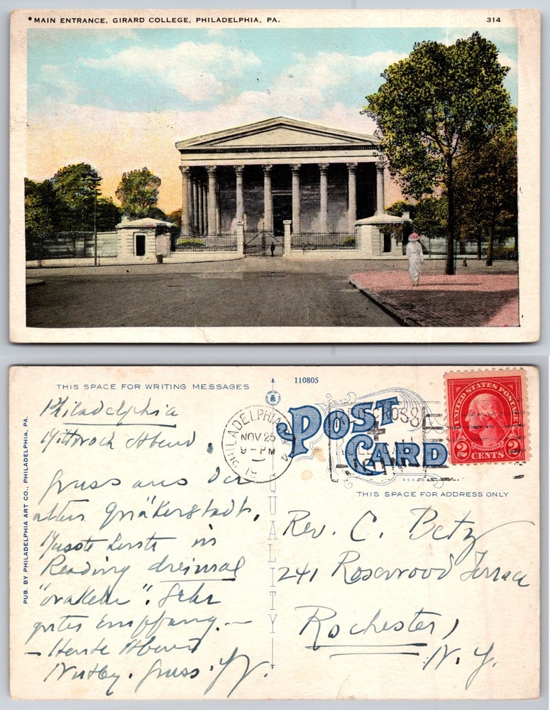 Main Entrance Girard College Philadelphia PA Postcard