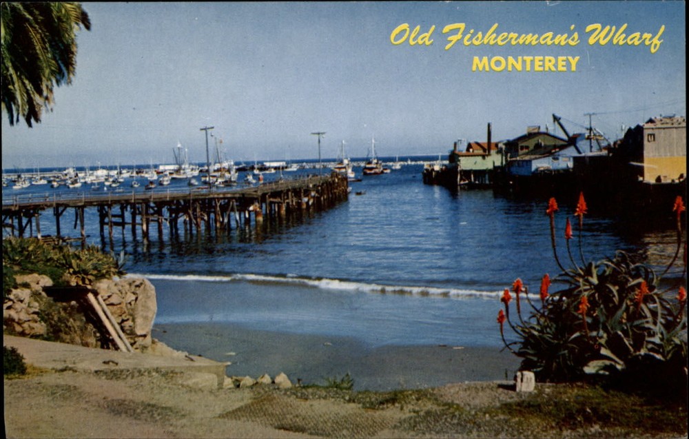 Monterey Bay California Old Fisherman's Wharf pier boats  unused postcard sku109