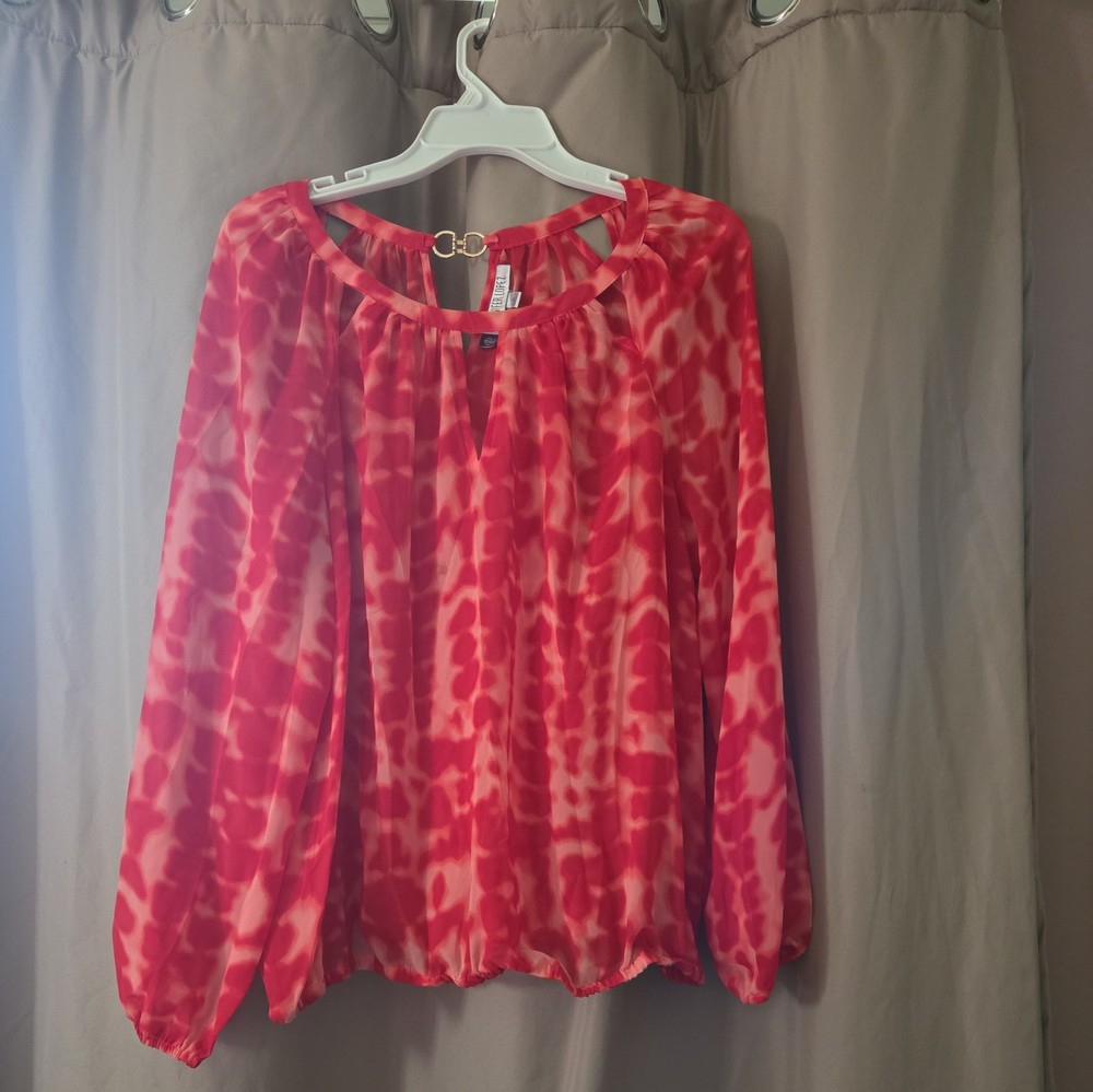 Jennifer Lopez Sheer Orange TieDye Chiffon Blouse Top 3/4 Sleeve Size  Large