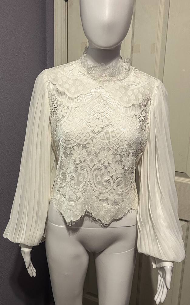 A  Peach Sz M White Lace Blouse Steampunk Gypsy Victorian Romantic Whimsy Boho