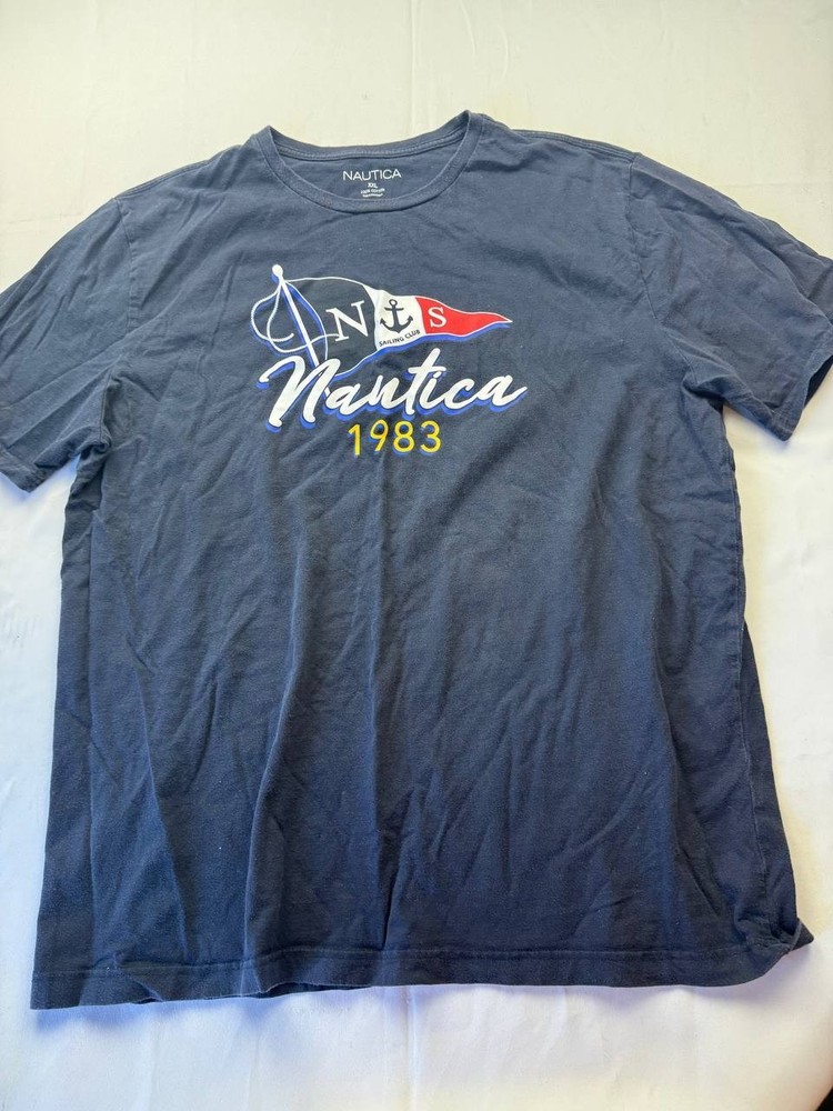 Vintage Nautica Short Sleeve T-Shirt Mens Size XL Navy Blue Graphic Print