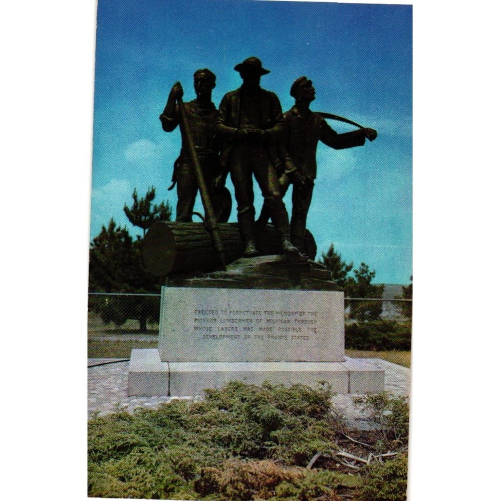 Lumberman's Monument Au Sable River Michigan Vintage Postcard LL Cook Co Oscoda