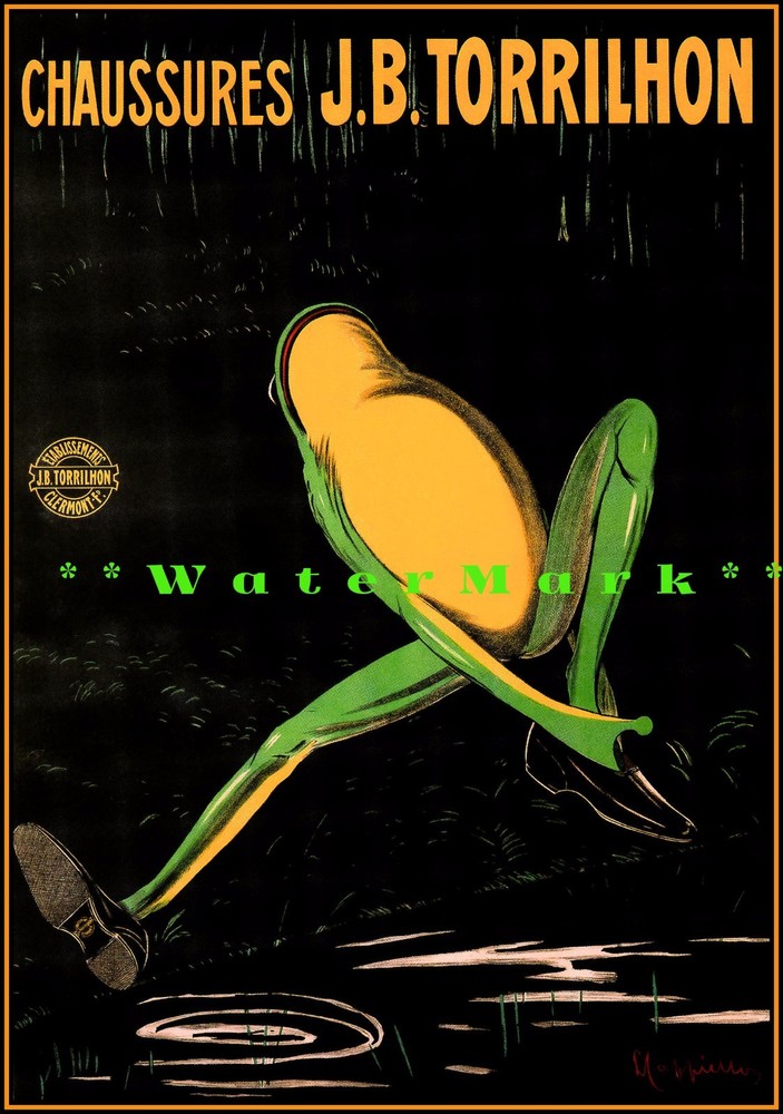 1906 French Vintage Men's Shoes Green Frog Advertising Poster Print