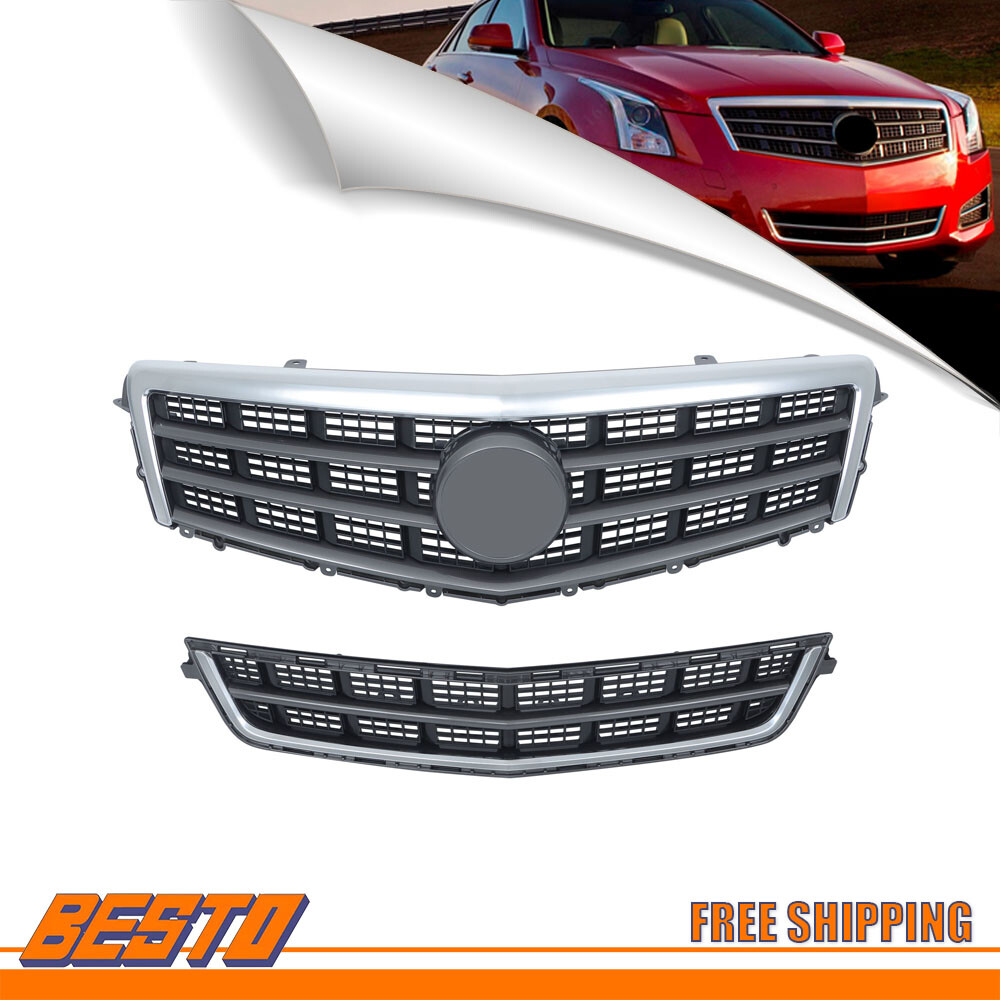 2013-2014 Cadillac ATS Chrome Plastic Upper & Lower Front Bumper Grill Replacement