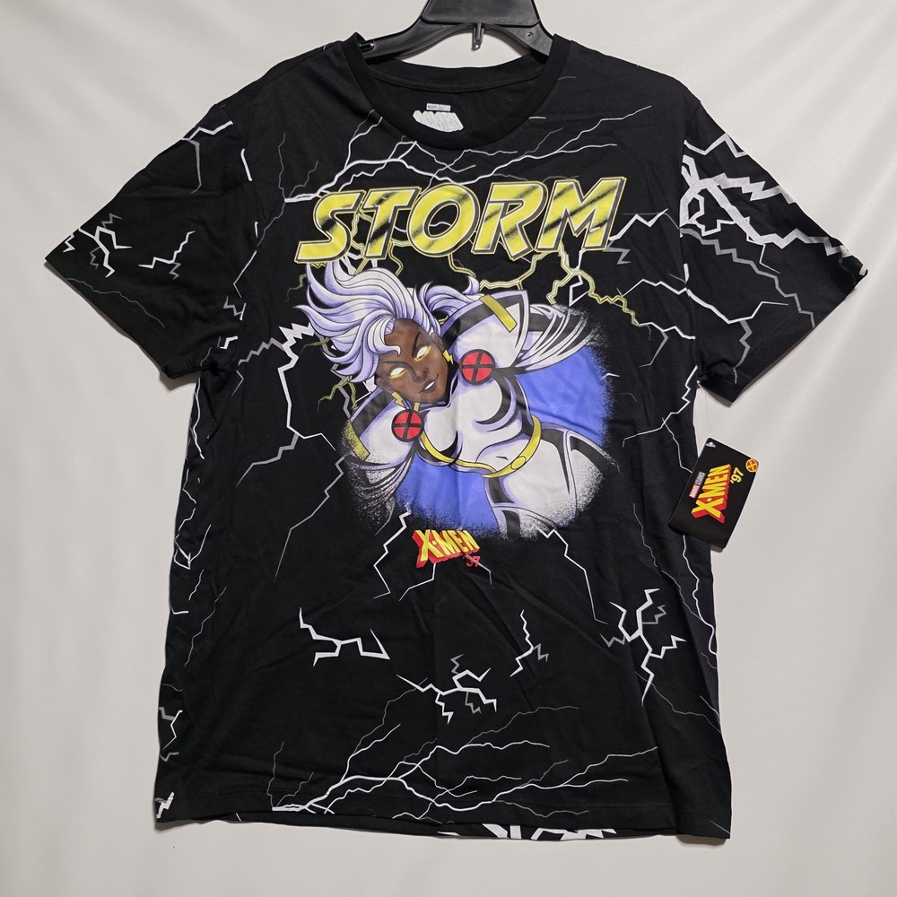 Marvel X-Men ‘97 Storm All Over Print T Shirt Men’s Size L Black Lightning NWT