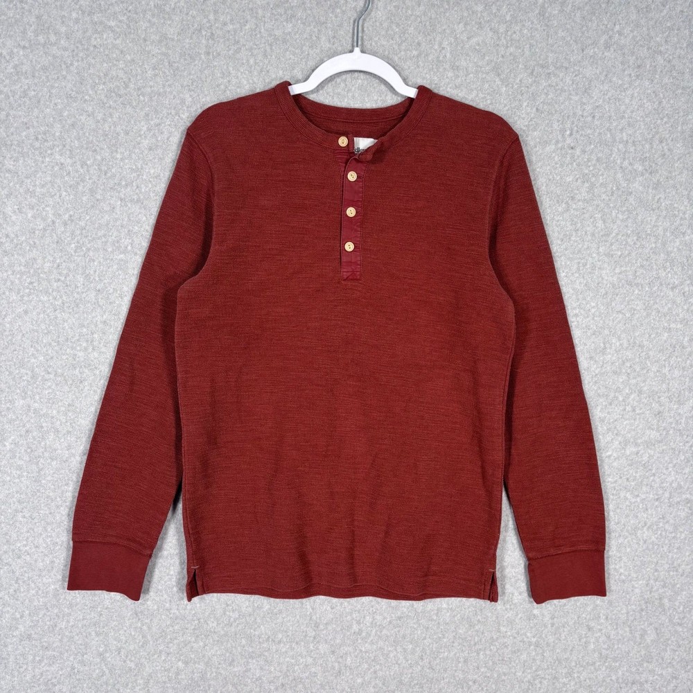 Goodfellow Henley Shirt Mens Small Rust Burnt Thermal Waffle Knit Y2K GORP