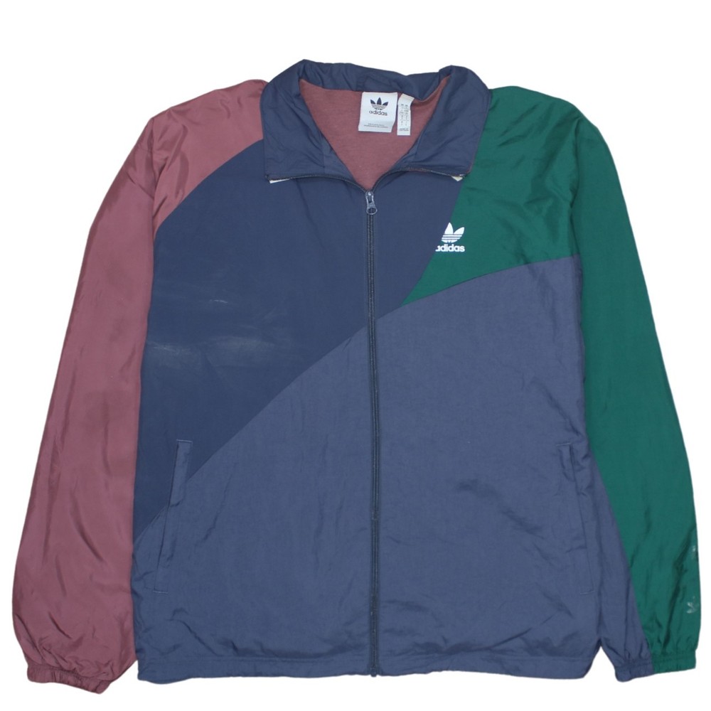 Adidas Mens Windbreaker Jacket Navy Colourblock Trefoil Logo Full Zip Retro L