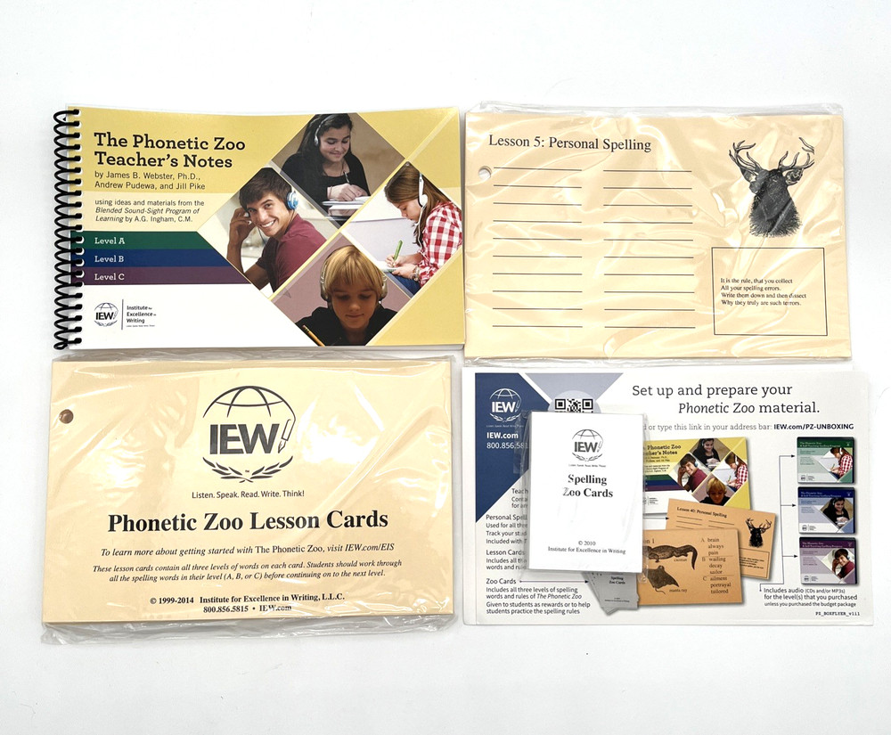 IEW Phonetic Zoo Spelling Budget Package Teacher Notes Lesson Cards Lot New