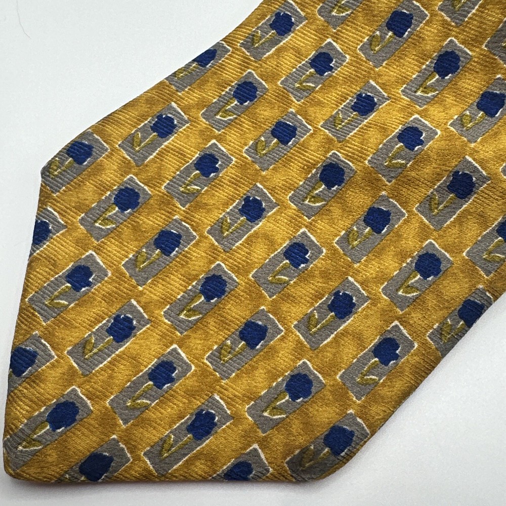 Raphael Men’s All Silk Necktie Golden Yellow And Royal Blue Design Tie
