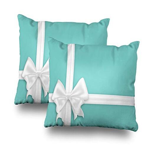 Set of 2 White Silk Satin Bows with Turquoise Blue Ribbon for Elegant Gifting