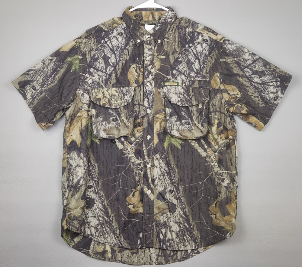 Remington Shirt Mens L Brown Mossy Oak Camo Vented Button Up Fishing Hunting