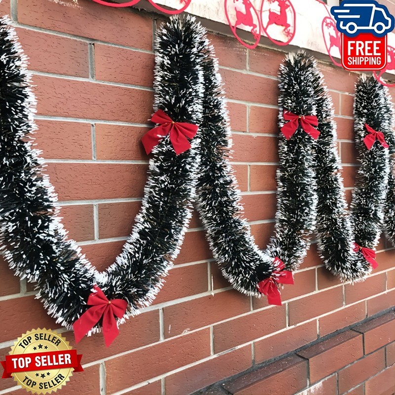 Pre Lit Christmas Garland with Bow Knot, Door Wreath, Xmas Fireplace Decor 6.5
