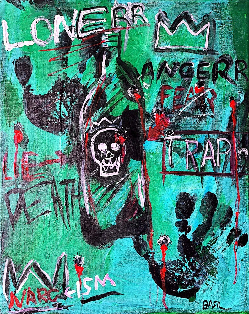 Life Or Death Recovery Basquiat Style Graffiti Abstract Art Painting 16x20 Basil-image