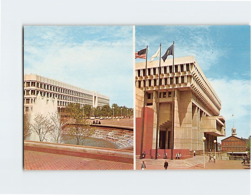 Postcard Boston City Hall & Old Faneuil Hall Government Center Massachusetts