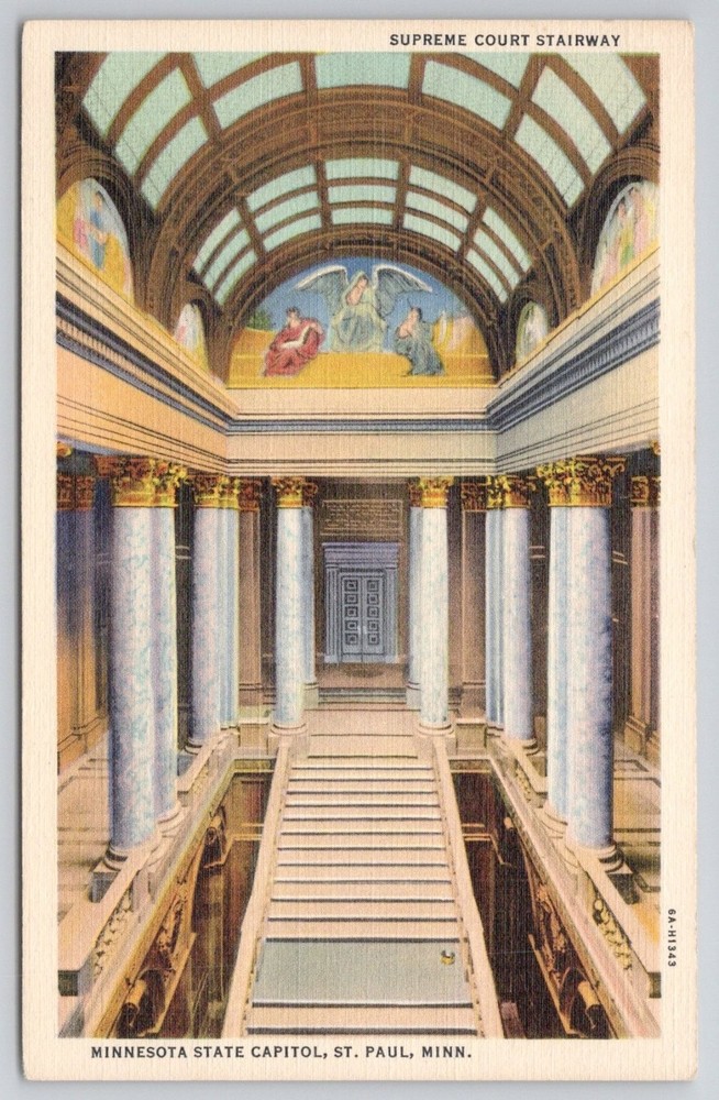 Minnesota State Capitol St. Paul Supreme Court Stairway Curt Teich Postcard