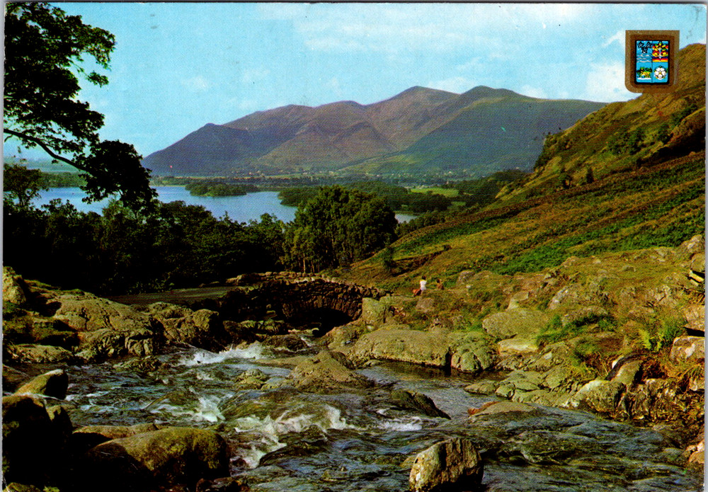 Vintage Postcard Keswick England Ashness Bridge Derwentwater Lake Scenic
