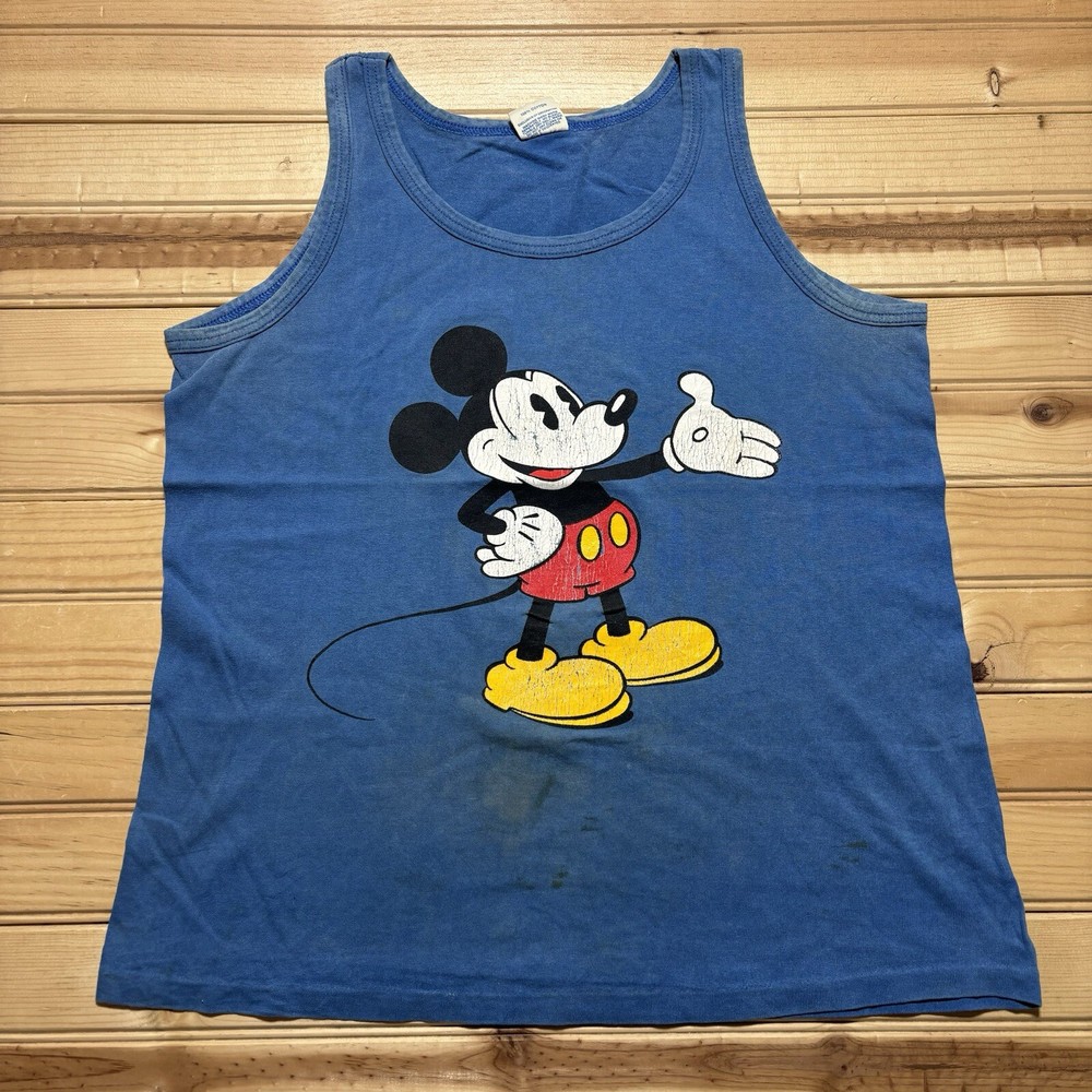 Vintage 80s Walt Disney World Mickey Mouse Classic Logo Faded Tank Top Shirt - M