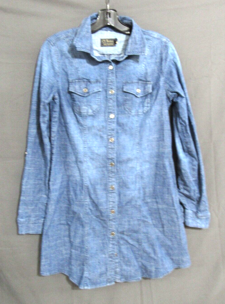 CI SONE Azul Denim Cambray CAMISA CON BOTONES VESTIDO CAMBIO Roll-Tab Slvs ELASTIZADA S