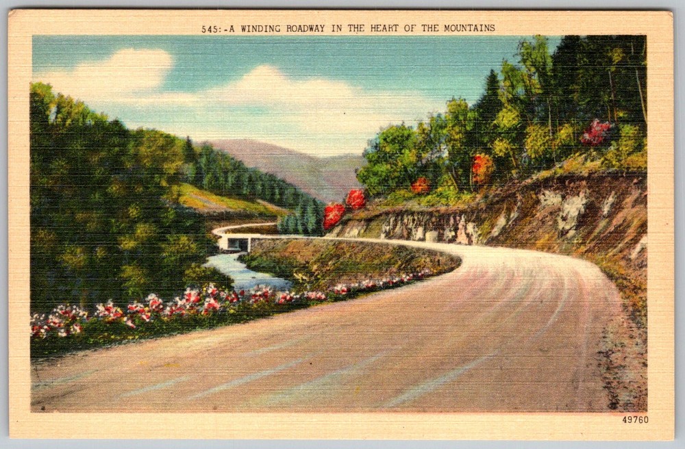 Vtg Linen Postcard Winding Mountain Roadway 1930s
