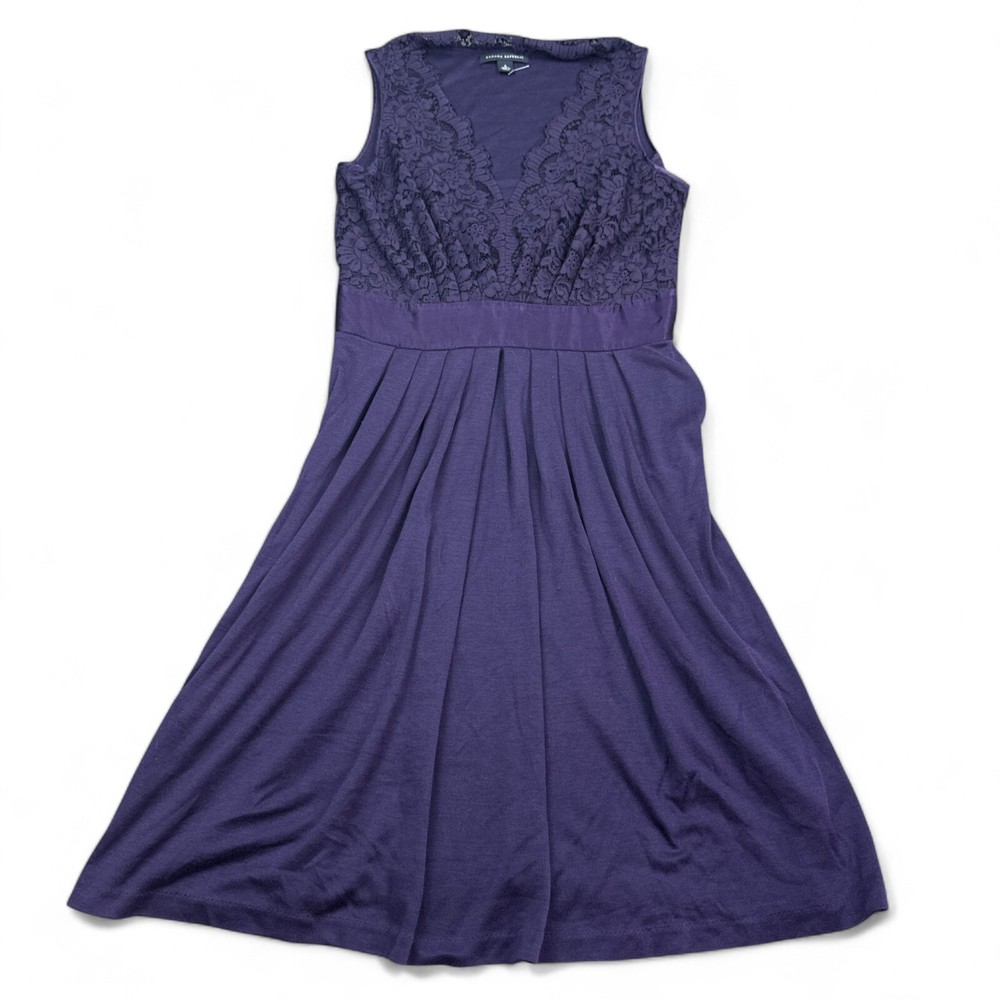 Banana Republic Silk Blend Dress Womens Size 4 Purple Sleeveless Lace Accent