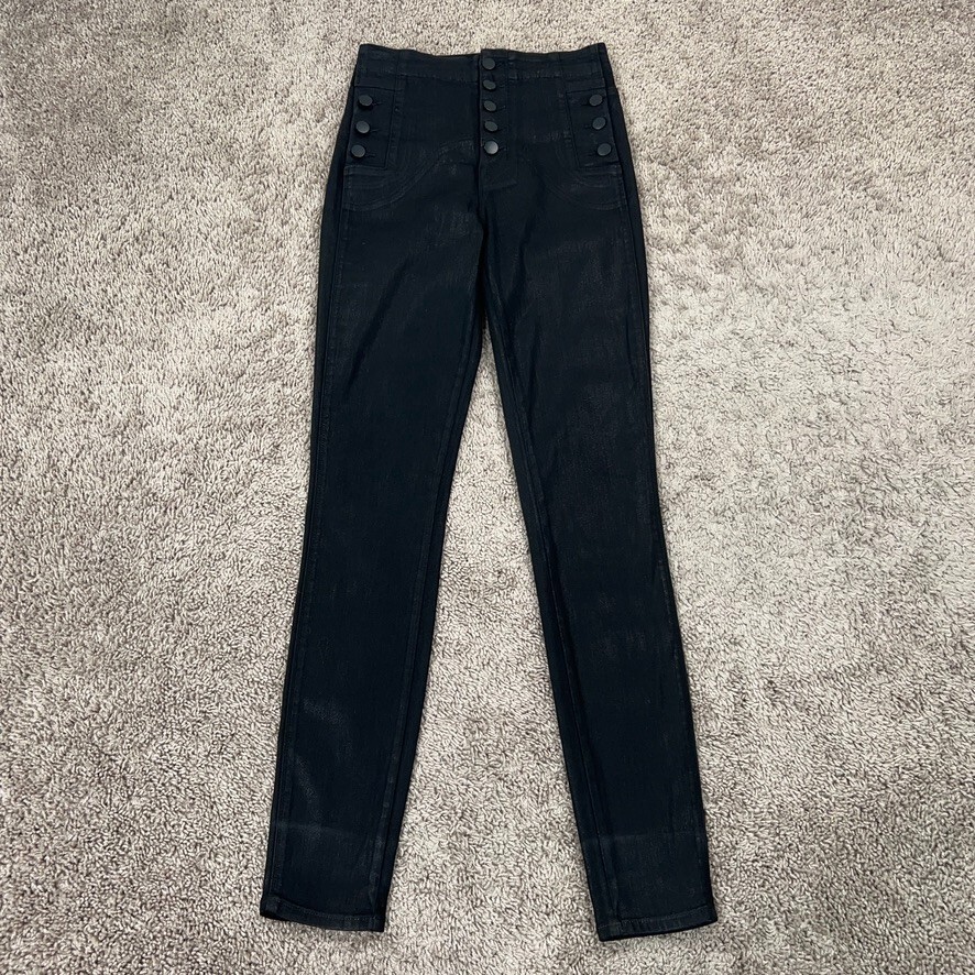 J Brand Jeans Womens 26 Black Natasha Fearful Coated Sparkle Shimmer Button Fly