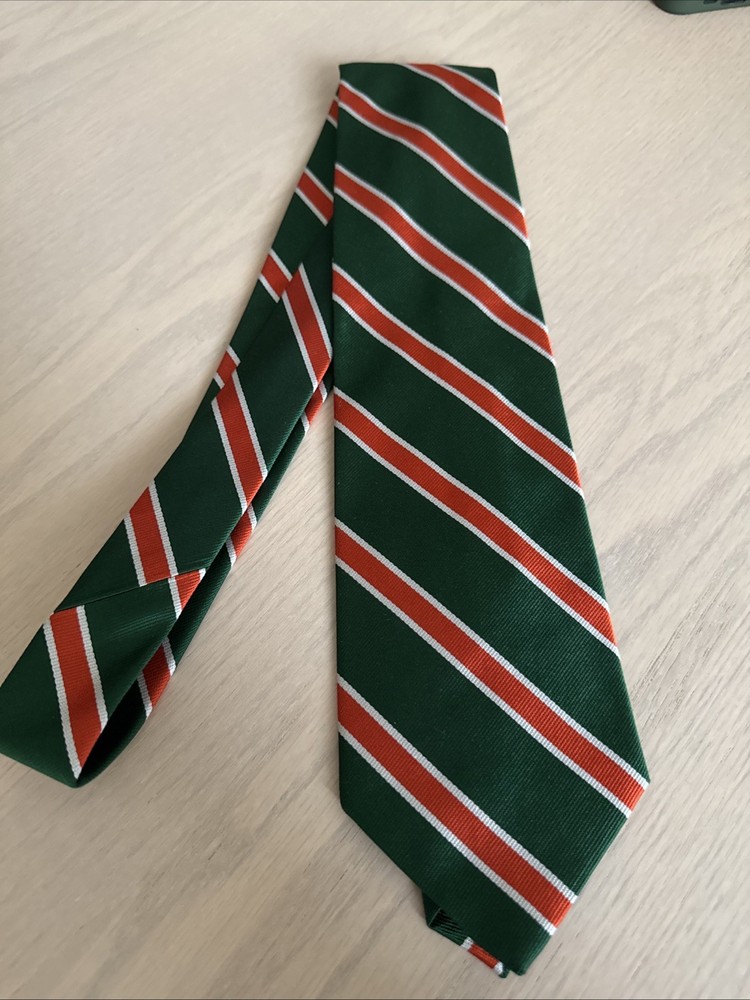 Brooks Brothers Men's Silk Green OrangeStriped Tie Made In USA  3.75x57
