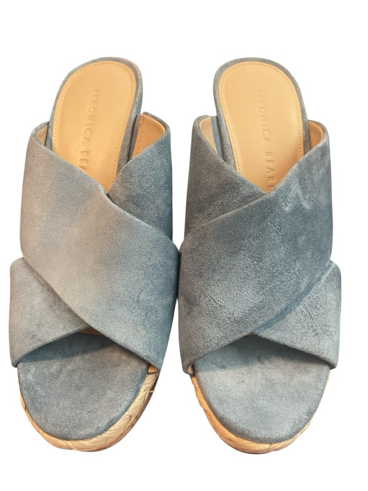 Veronica Beard Dali Platform Wedge Suede Espadrille Sandals in Blue Size 6.5