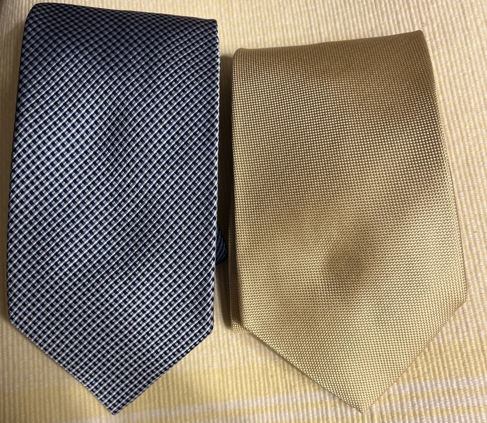 Tommy Hilfiger Ties Lot of 2 100% Silk Blue, Yellow, Made In USA & China Classic