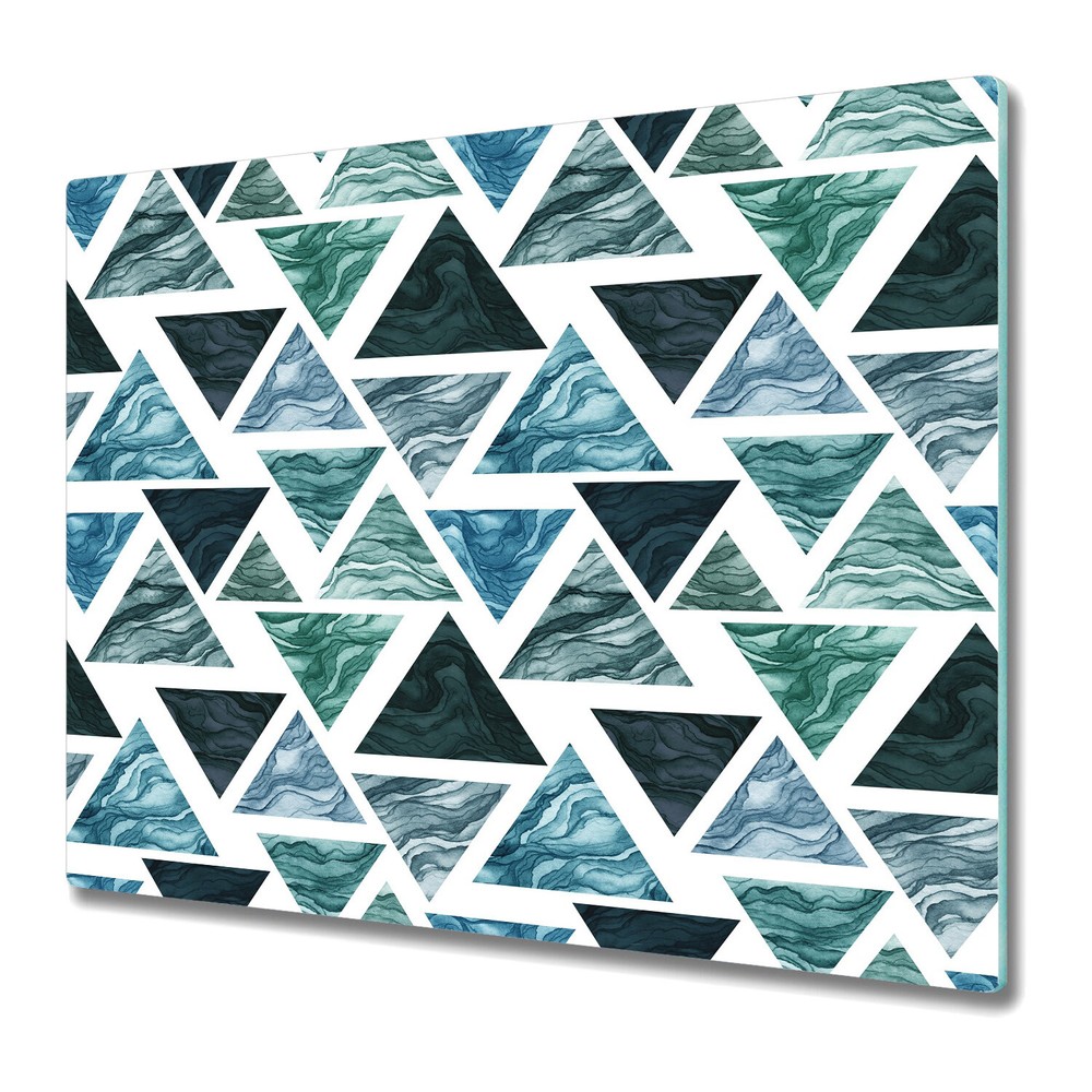 Glass Kitchen Chopping Board Watercolour Triangles Green black 60x52