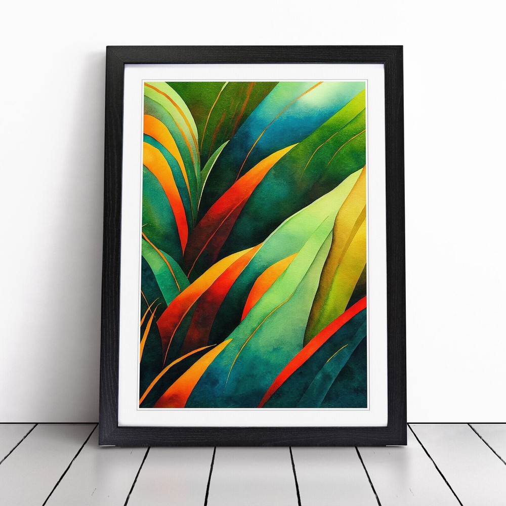 Watercolour Jungle Leaves Wall Art Print Framed Picture Poster Decor