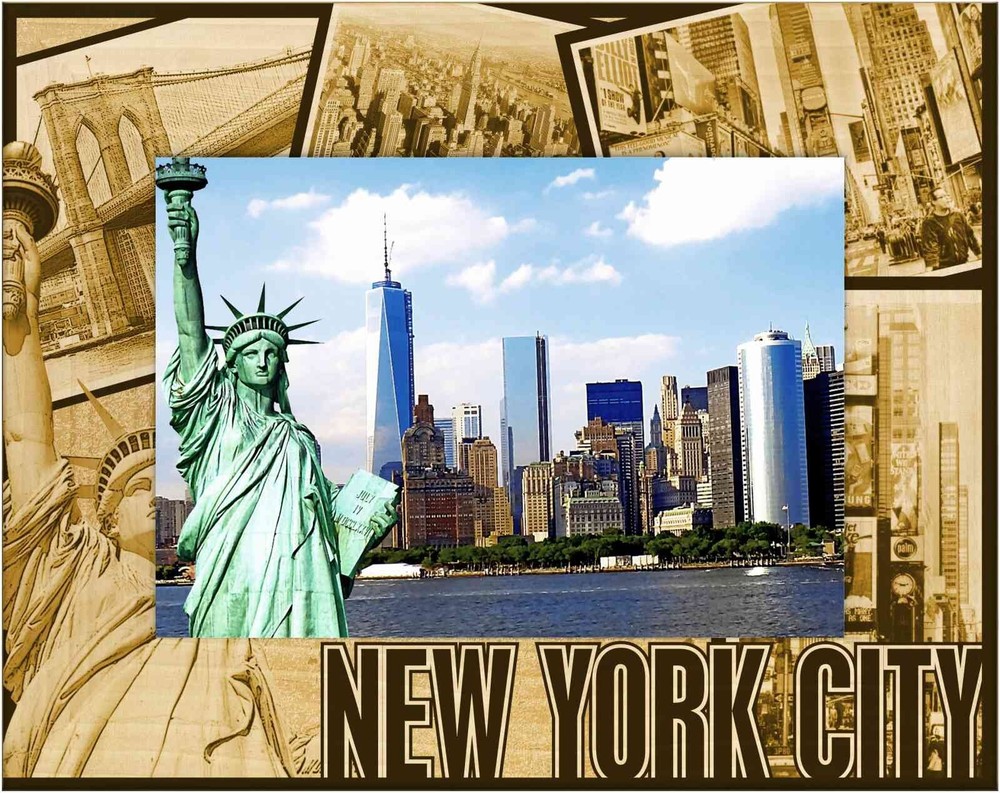 New York City Collage Laser Engraved Wood Picture Frame Landscape (4 x 6)