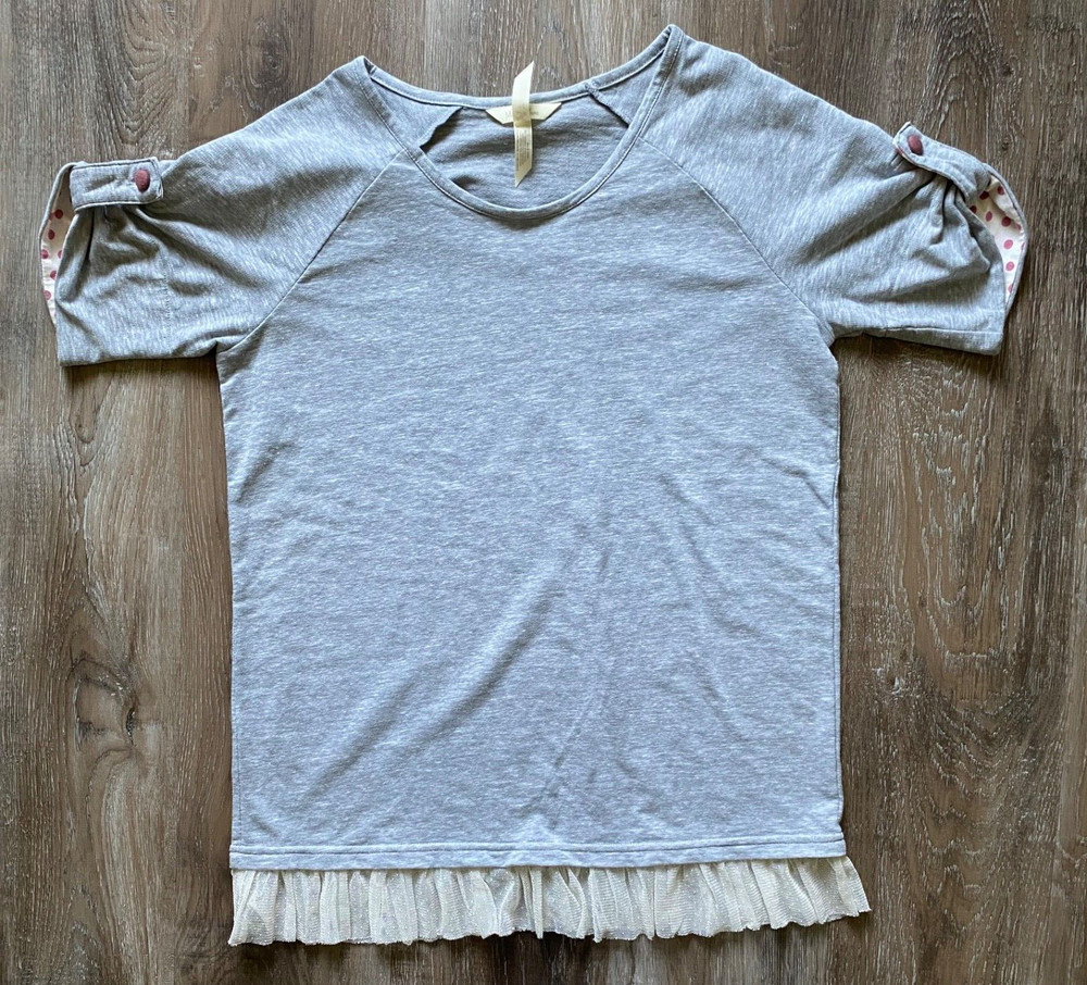 MATILDA JANE boutique heather gray tunic shirt~women's size M~MEDIUM~lace trim~